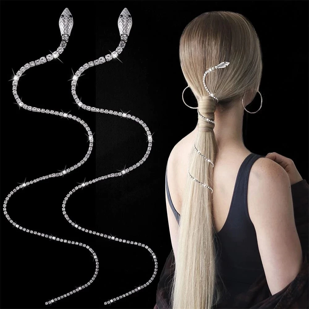 XSBODY New Long Snake Tassel Hair Clip Crystal Luxury for Girl Braids Indian Bridal Head Chain Jewelry Wedding Tiara Accessories