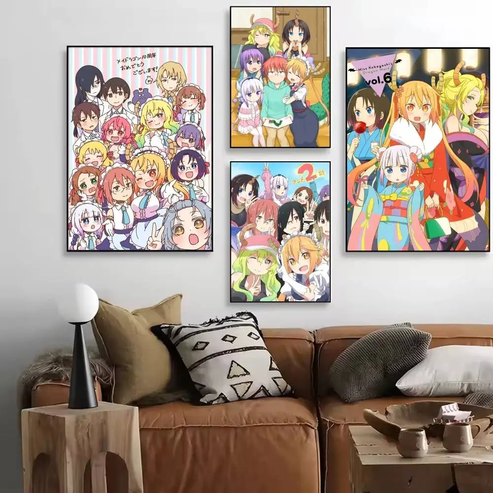 Cartoon Anime M-Miss K-Kobayashis Dragon Maid Posters High Quality Self-adhesive Wall Art Decorations Color Prints Sticky
