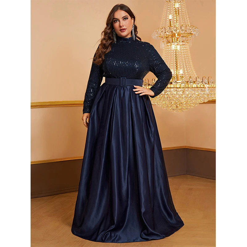 2024 Elegant vestido de festa Women Long sleeve High Waist Blue Sequined Cocktail Prom Long Maxi dresses