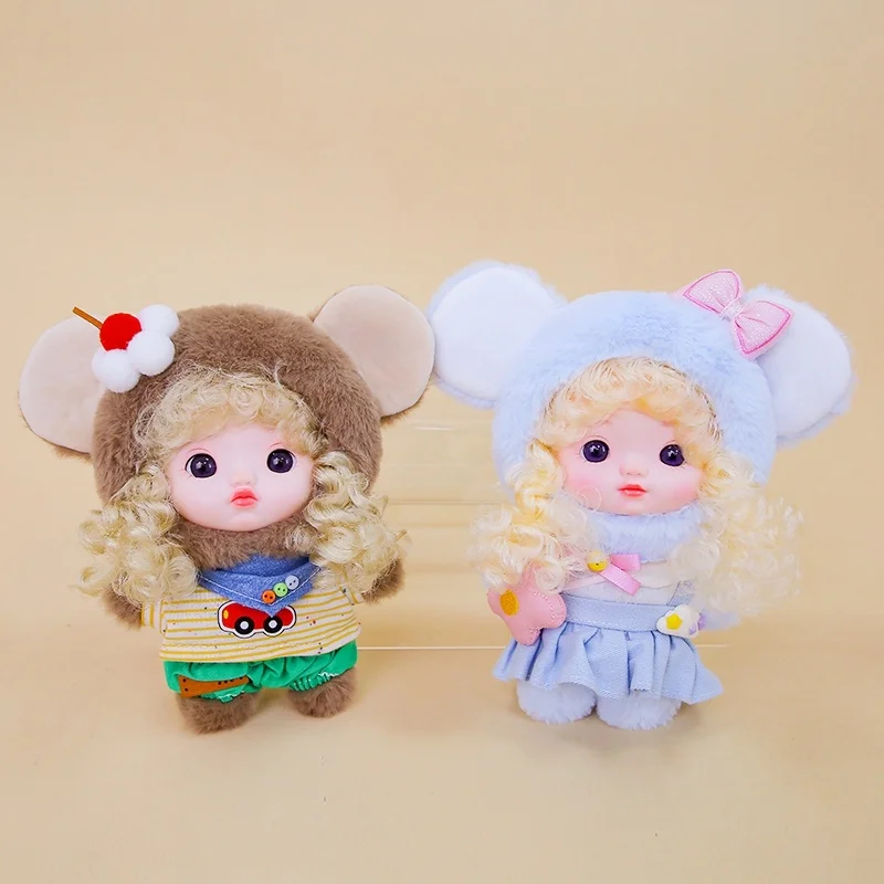 Exquisite schöne Puppe Vinyl Gesicht Plüschtiere lockiges Haar Puppe tragen Kleidung Geburtstag Weihnachtsgeschenk für Kinder Mädchen Hängetasche