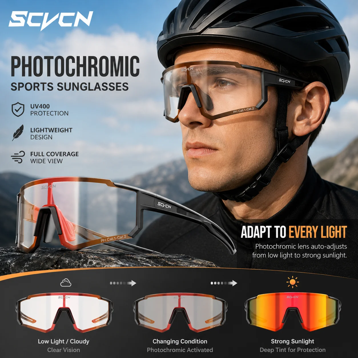 Mountain Biking Sunglasses - SCVCN New Photochromic Cycling Sunglasses Men