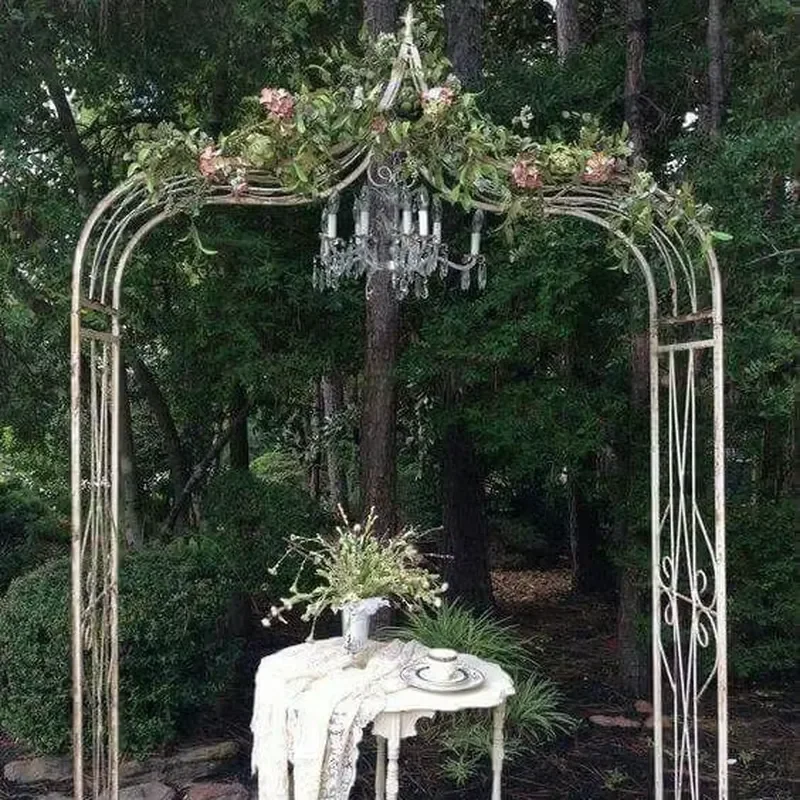 Metal Garden Arch With Gate Decorative Plant Stands Trellises System for Outdoor