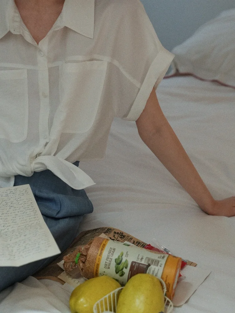 

DAILY CLOSET Retro Commute Faion Design ort Sve irt Women's Top Ultra Thin Cotton Blend Button up Pure Color