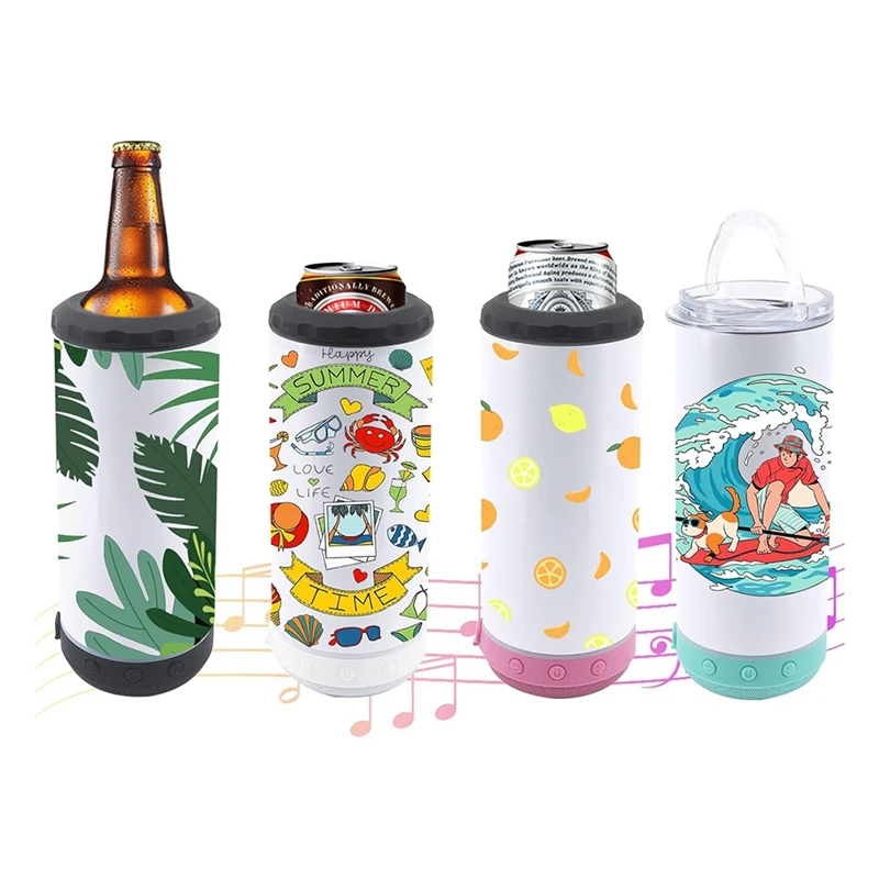 1-pack 16 Oz gesublimeerde blanco Bluetooth-luidspreker roestvrij staal geïsoleerd 4-in-1 blik gekoelde bierhouder duurzaam