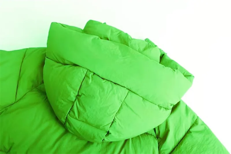 Women's Coat 2025 Winter New Style Green Long Sleeve Loose Hooded Simple Warm Cotton Jacket Casual Fashion Versatile