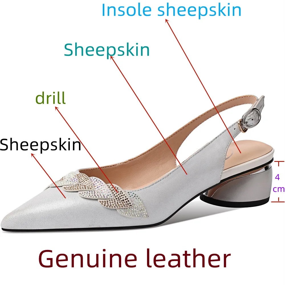 【JOCHEBED HU】Genuine Leather Hollow Sandals Square High Heel Summer Women Shoes Back Strap Pointed Toe Female Pumps Size 33-43