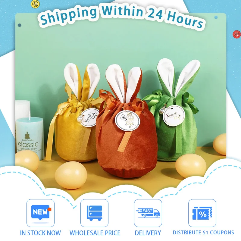 2025 Cute Bunny Gift Packing Bags Velvet Easter Bags Dropshipping Rabbit Chocolate Candy Bags Wedding Birthday Party Decoration