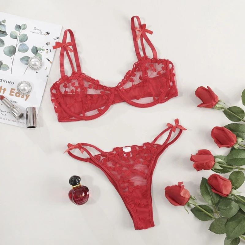 Echonight Heart Sexy Lingеrie Set Bowknot Erotic Outfits Transparent Underwear Ensemble Hot Intimate Fantasy Onlyfans Kit