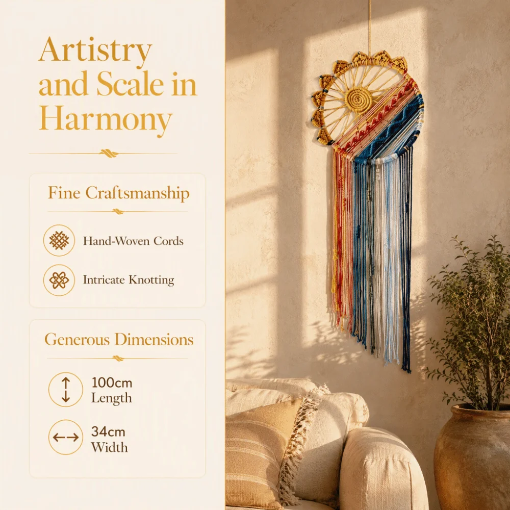 Beautiful 100cm Macrame Wall Hanging Sun Boho Style Woven Tapestry Woven Tassel Dream Catcher Decor For Nursery