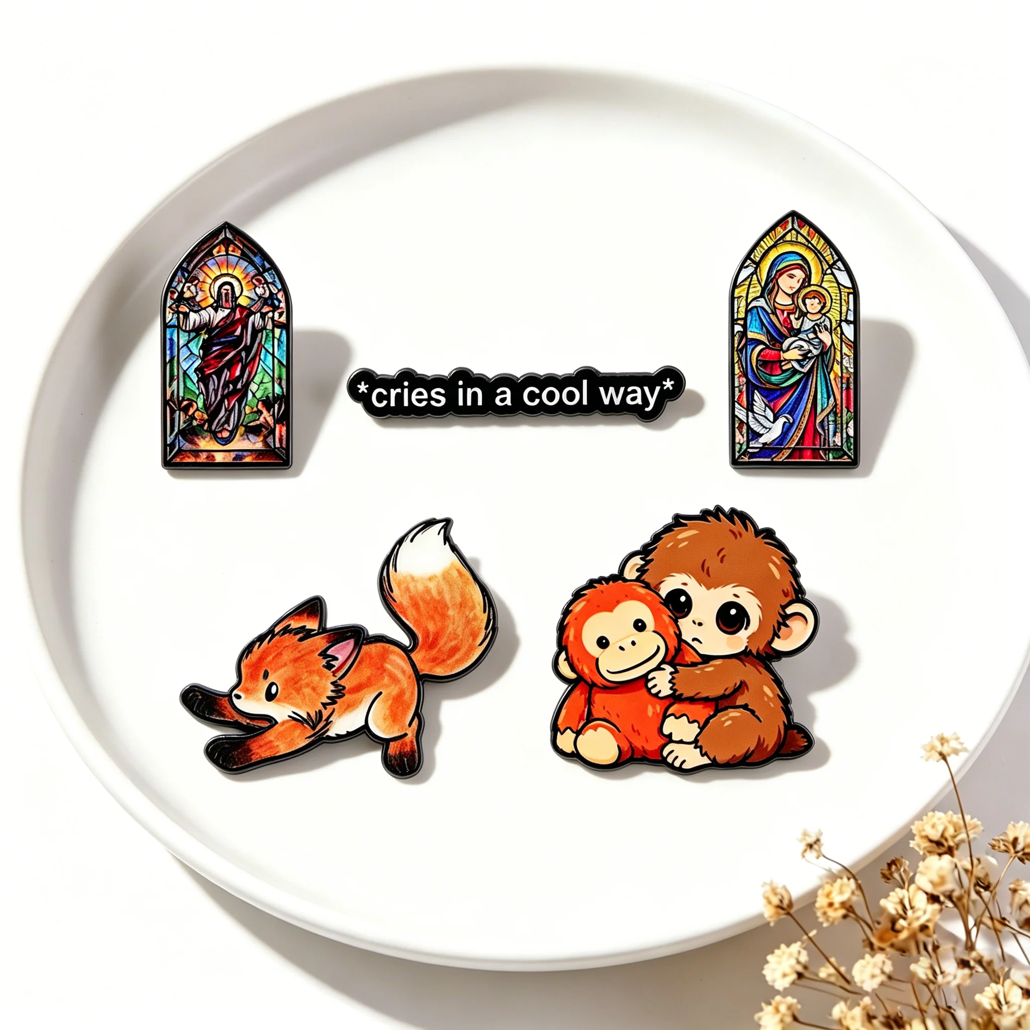 Cute Fox Enamel Pin Cartoon Monkey Badges on Backpack Jesus Brooches Hat Lapel Pins Cosplay Accessories Toys Gifts
