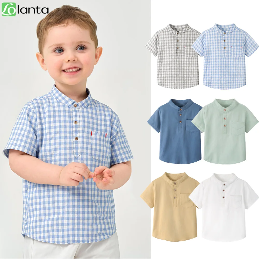 LOlanta Boys Short Sleeve Tee Shirts Kids Stand-up Collar Henley Shirt Tops 1-5 Years