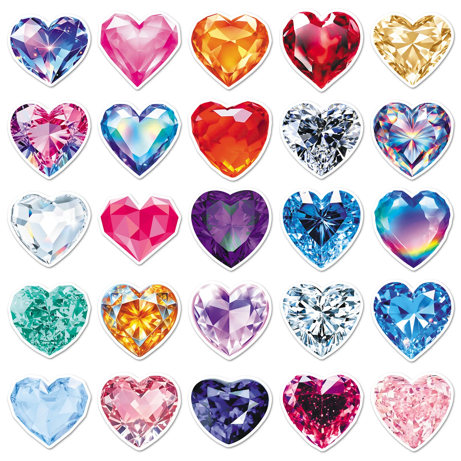 

10/50PCS Gemstone Heart Shaped Stickers Diamond Emerald Sapphire DIY Toys Secret for Scrapbook Travel Bag Aesthetic Decals