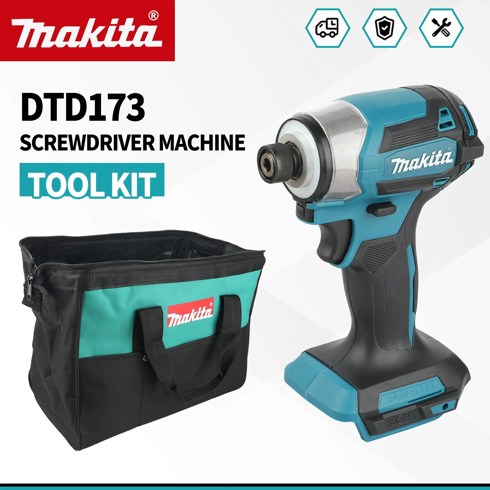 

Makita DTD173 1800rpm Wireless Impact Controller 180N.m Brushless Motor Electric Drill,Large Capacity Handheld Tool Kit