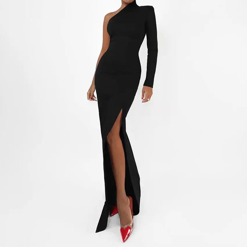 

Сексуальное платье с асимметричным воротником Dr, женская летняя внутренняя одежда, облегающее платье с высокой талией, длинное свековое полиэфирное волокно