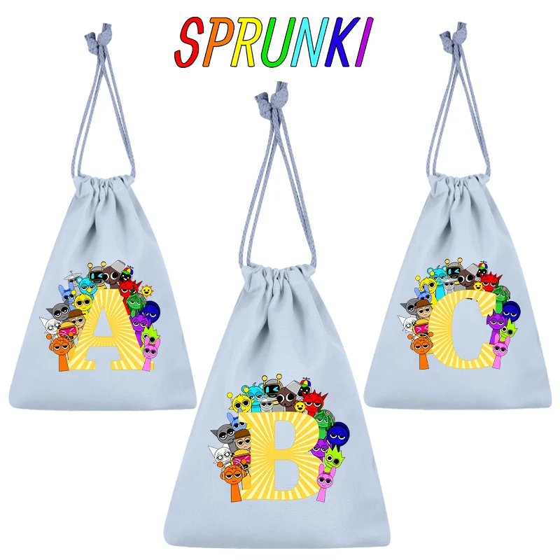 

Sprunki Drawstring Bag Incredibox Cute Cartoon Drawstrings Pocket Children Party Bags Storage Pouch Blue Large Capacity Pockets