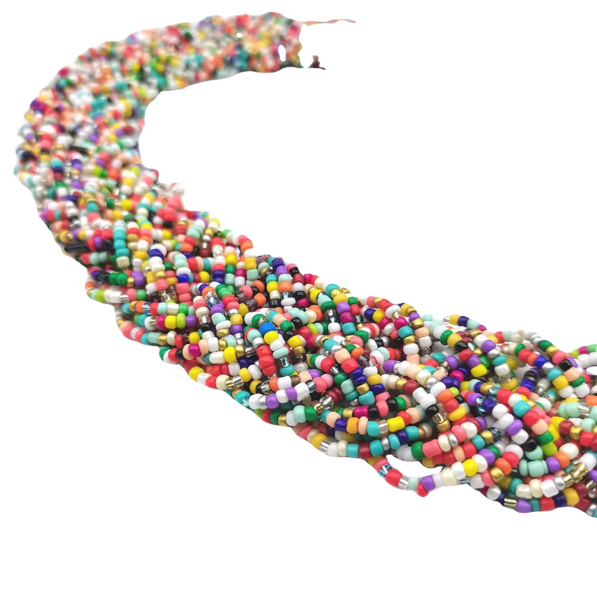 European and American Fashion Bohemian Ethnic Style Colorful Rice Bead Neckchain Beaded Versatile Necklace