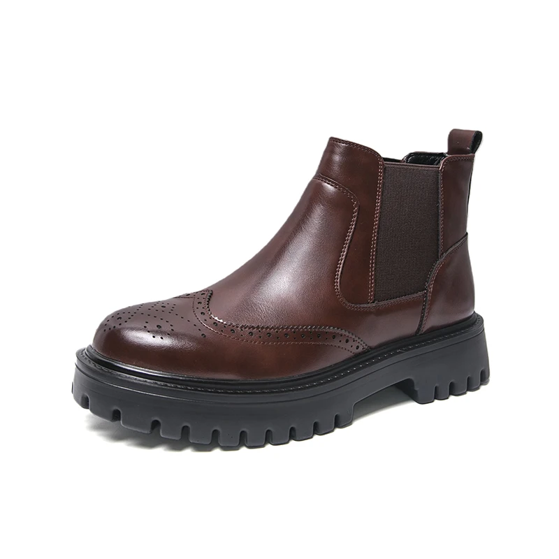 

Men High Top Boots PU Thick Soled Bare Boots Carved Business Fashion Men Chelsea Boots Size 38-46