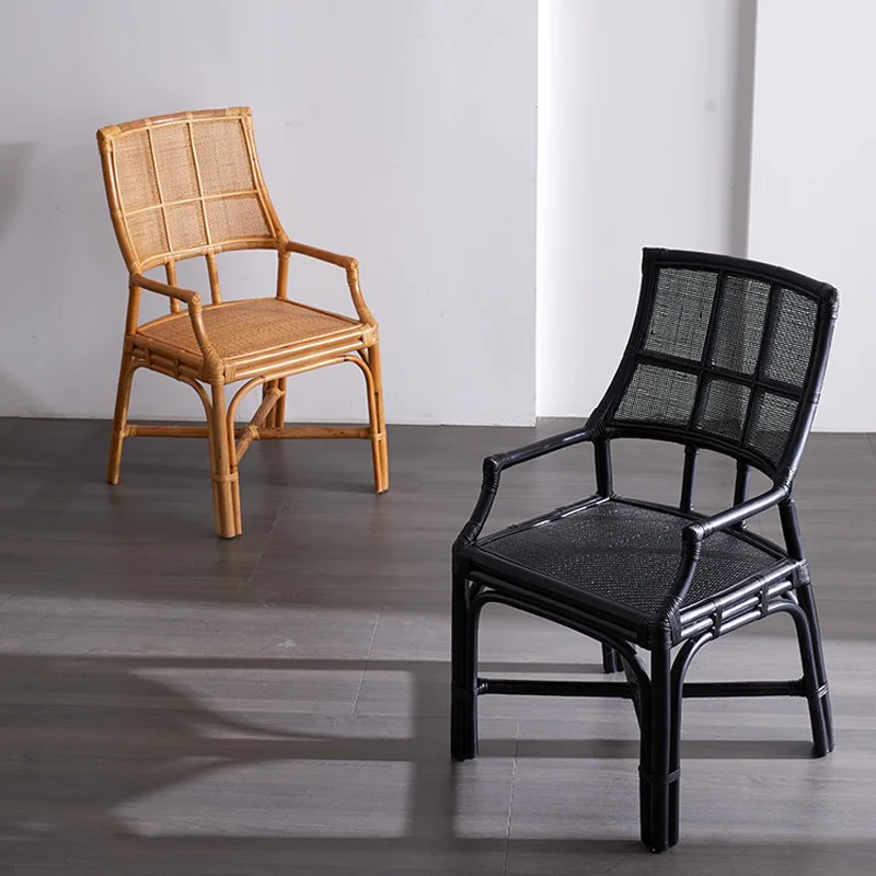 Harper Indonesisches echtes Rattan, mittelalterliche Rattan-Rückenlehne, lässige Rückenlehne, Stuhl, Balkon