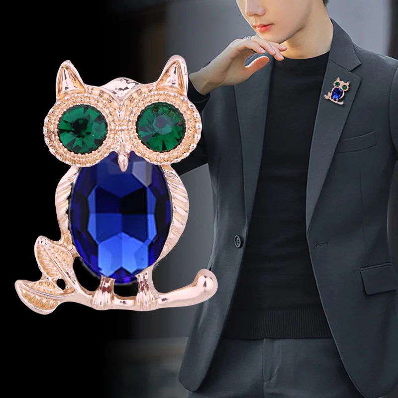 New Fashion Rhinestone Owl Brooch High Quality Animal Lapel Pins for Women Men Suit Coat Badge Corsage Jewelry Accessories