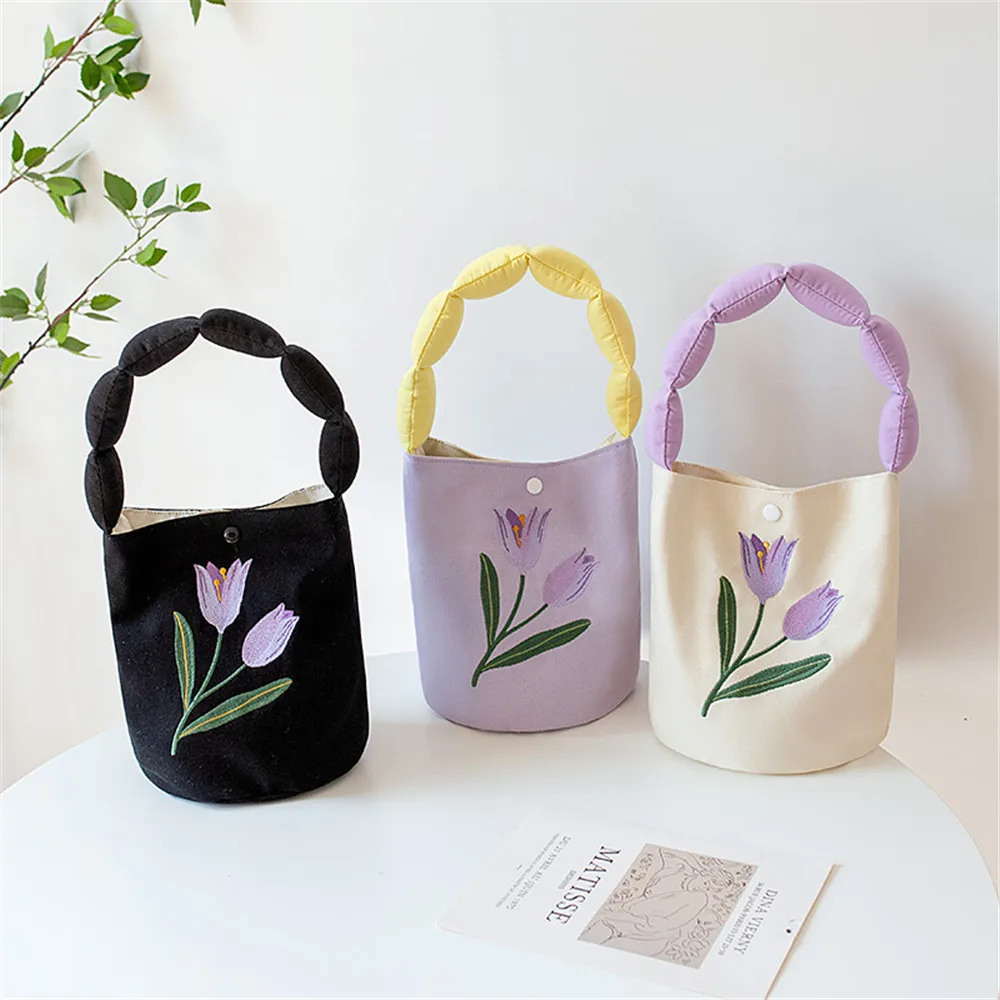 Floral Canvas mountaineering Bag Women Summer Fashion Large-capacity Tote Bag Hand Held Flowers Embroidered Shoulder Bag