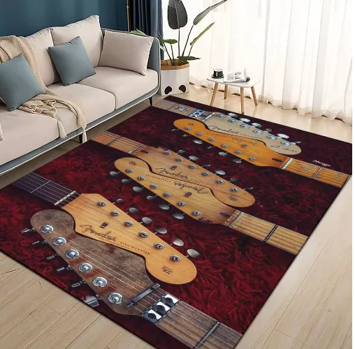 HD Retro Gitarreninstrumente Musik Teppich Teppich für Wohnzimmer Schlafzimmer Zuhause Sofa Dekoration Kinder rutschfeste Bodenmatte