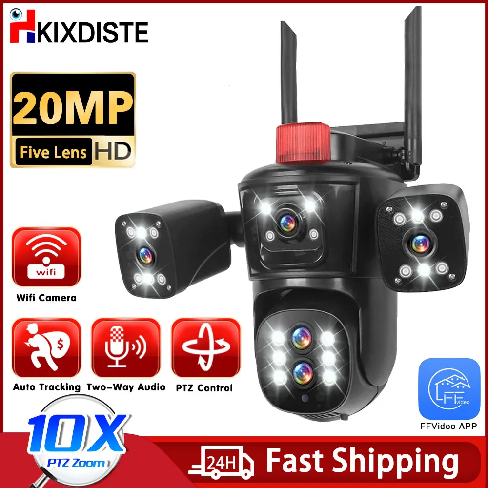 20MP Wifi Surveillance Camera 10X Zoom 4*Screens Outdoor Wireless Security Cameras 10k Human Detection Auto Tracking