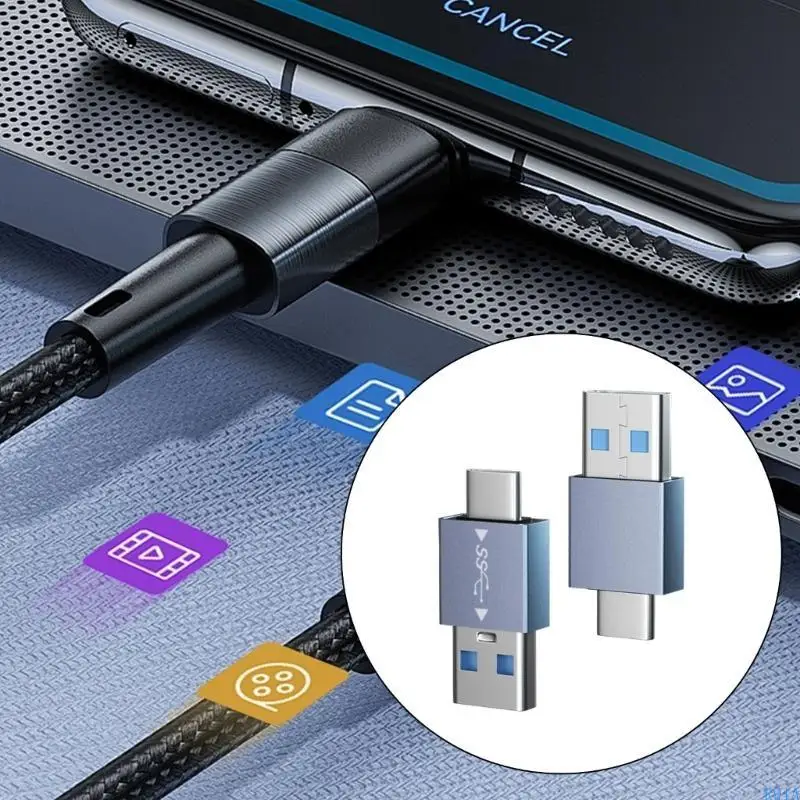 R91A 2PCS TYPABABLE Loại C sang USB 3.1 Bộ chuyển đổi nam sang bộ chuyển đổi nam có chức năng kép cho điện thoại thông minh và