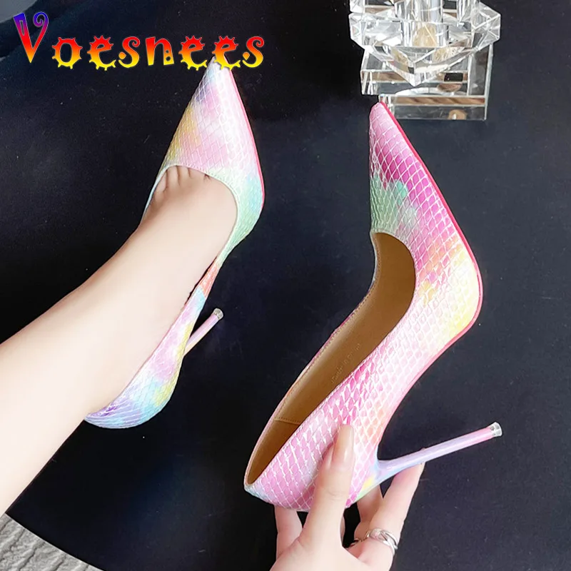 Lattice Design Fashion Women Shoe Graduated Color Sexy Thin Heels Pumps Temptation Pointy Temperament Single Shoes Wedding Dress