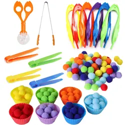 Bambini abilità motorie fini apprendimento conteggio pompon arcobaleno giochi di smistamento giocattolo per la prima educazione Montessori con pinzette per bambini