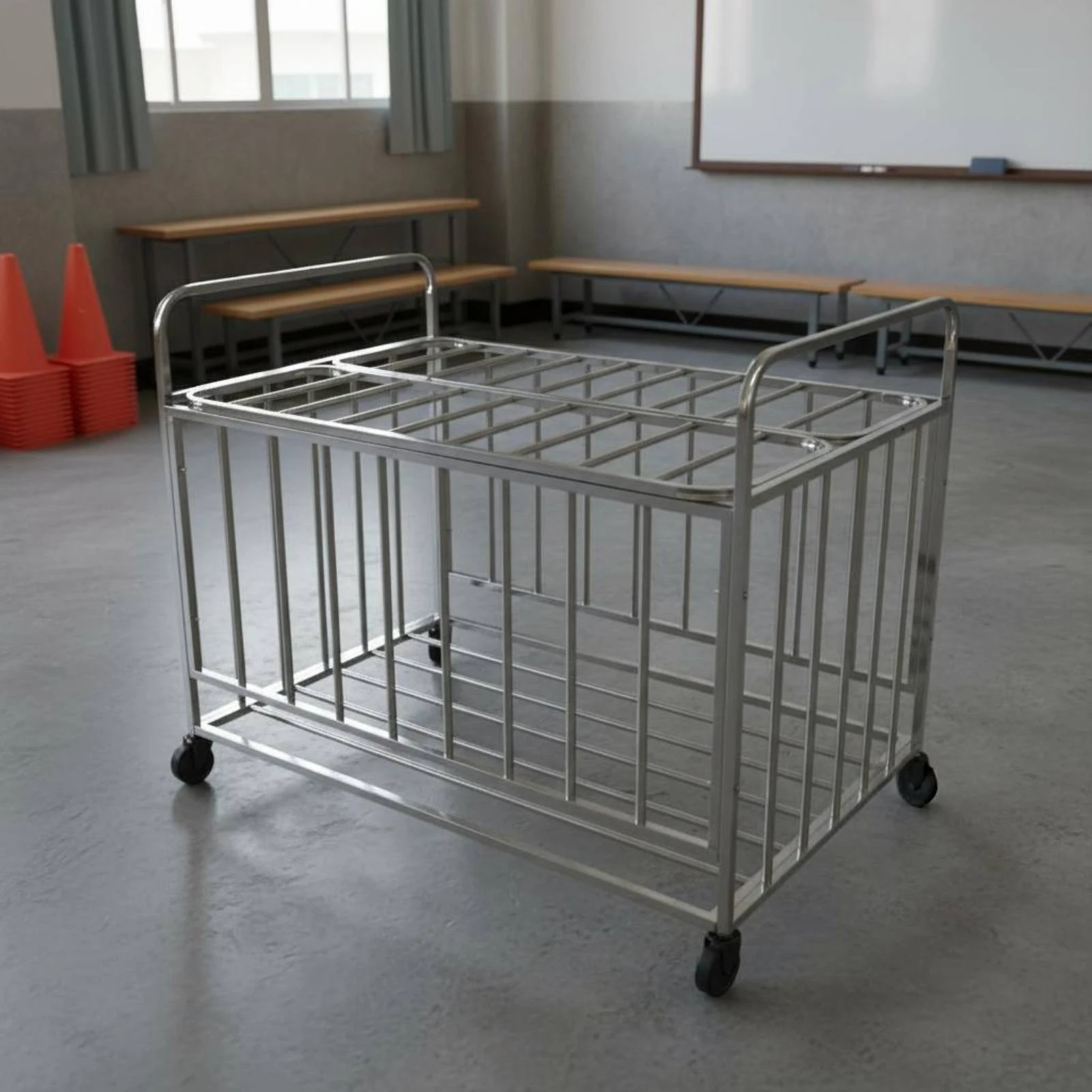

Stainless Steel Ball Cart Wheeled Sports Ball Storage Cart Sturdy Heavy Duty for School