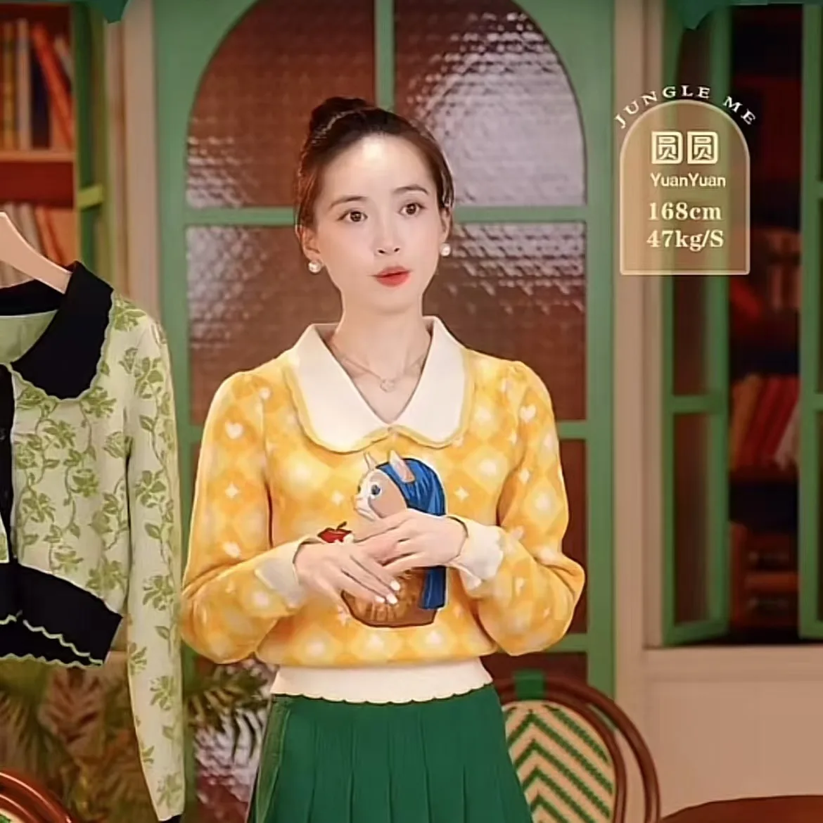 الأصفر الكرتون المطرزة سترة البلوز المرأة خمر أنيق شيك موضة تريكو بلايز كم طويل فضفاض السيدات لاعبا