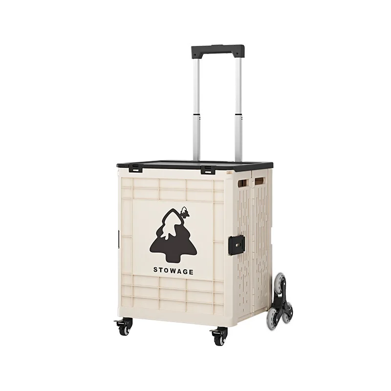 Foldable Shopping Trolley Portable Hand Pull Cart Household Small Cart for Grocery Parcel Transport Outdoor Camping Home Use