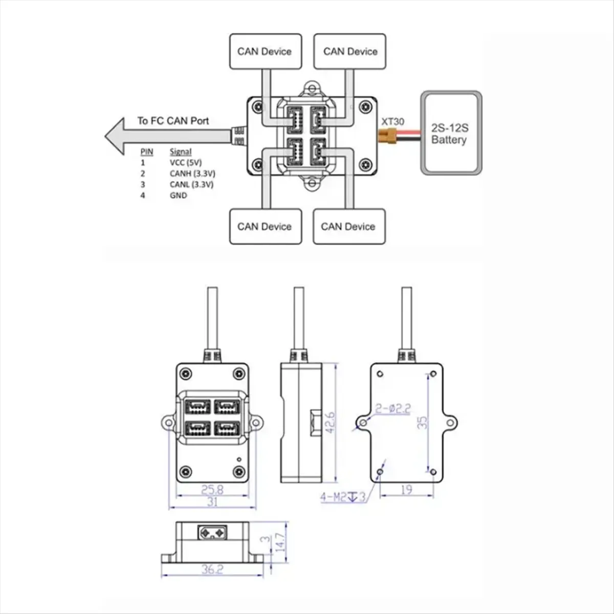 【nuovo-prodotto】-modulo-di-espansione-can-hub-alimentato-2-12s-con-uscita-5v-e-connettivita-multi-porta-per-vari-controllori-di-volo-27cm