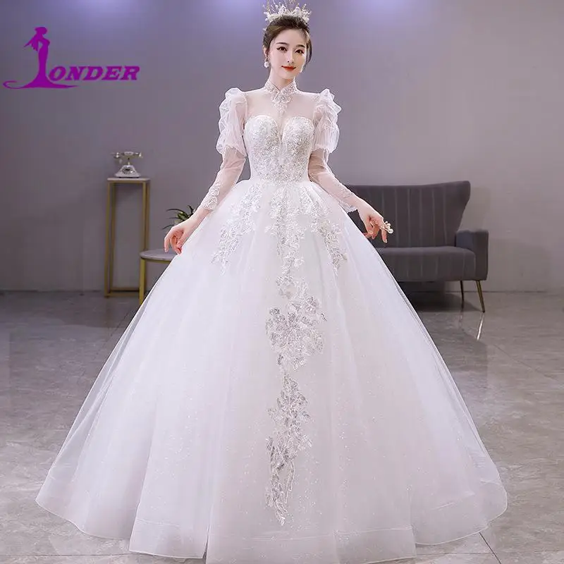 Exquisite Lace Puff Sleeve Wedding Ball Gown Sexy V-neck Backless Wedding Dresses Autumn Floor-length Vestidos Novias Boda