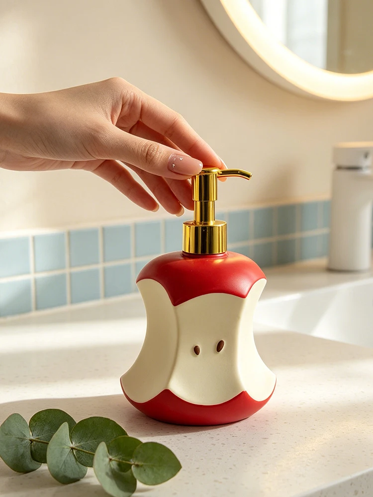 Niedlicher Apfelkern-Harz-Seifenspender, Kunststoff-Pumpflasche, 300ml Handwaschbehälter, Badezimmer-Waschtisch-Deko-Ornament – Detail 6