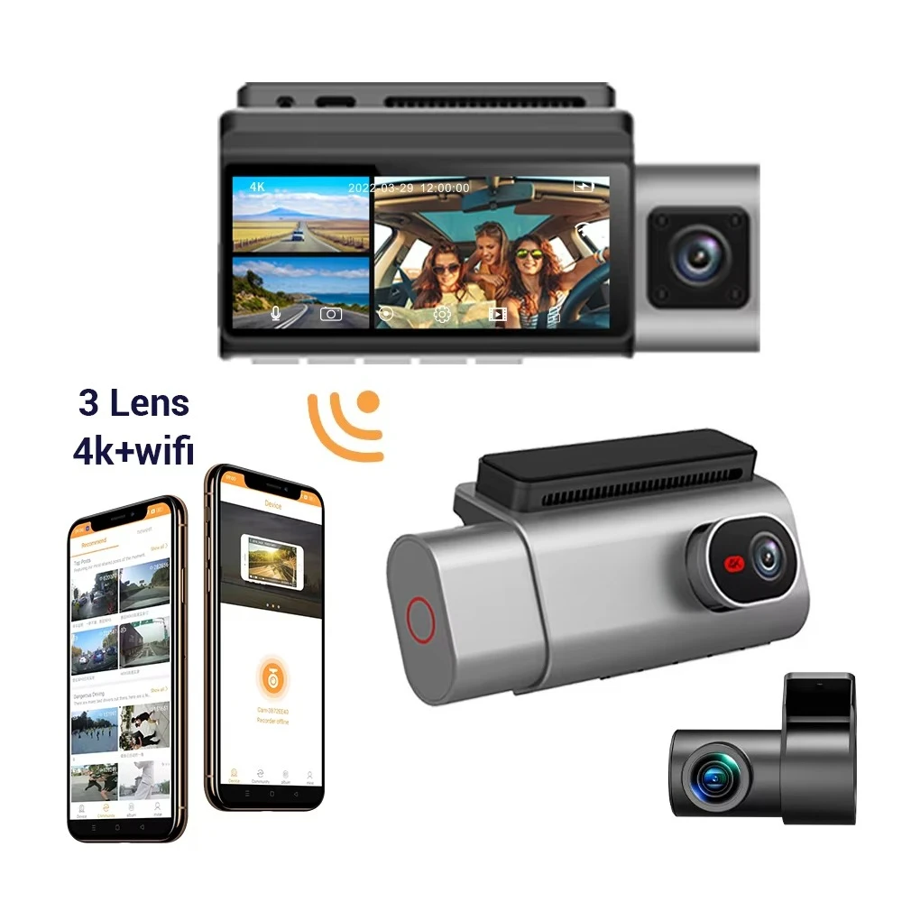 Obiettivo WiFi 3 Dashcam 4K Ultra HD da 3,69 pollici nel veicolo per Dvr per auto con visione notturna senza luce