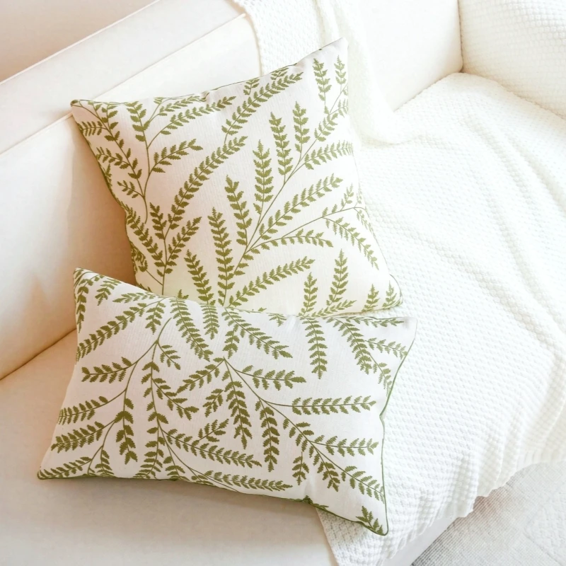 Botanical Leaf Throw Pillow Cover White Green Fern Pattern Cushion Cover for Sofa Bedroom Living Room Decor 45x45cm 30x50cm - view 5