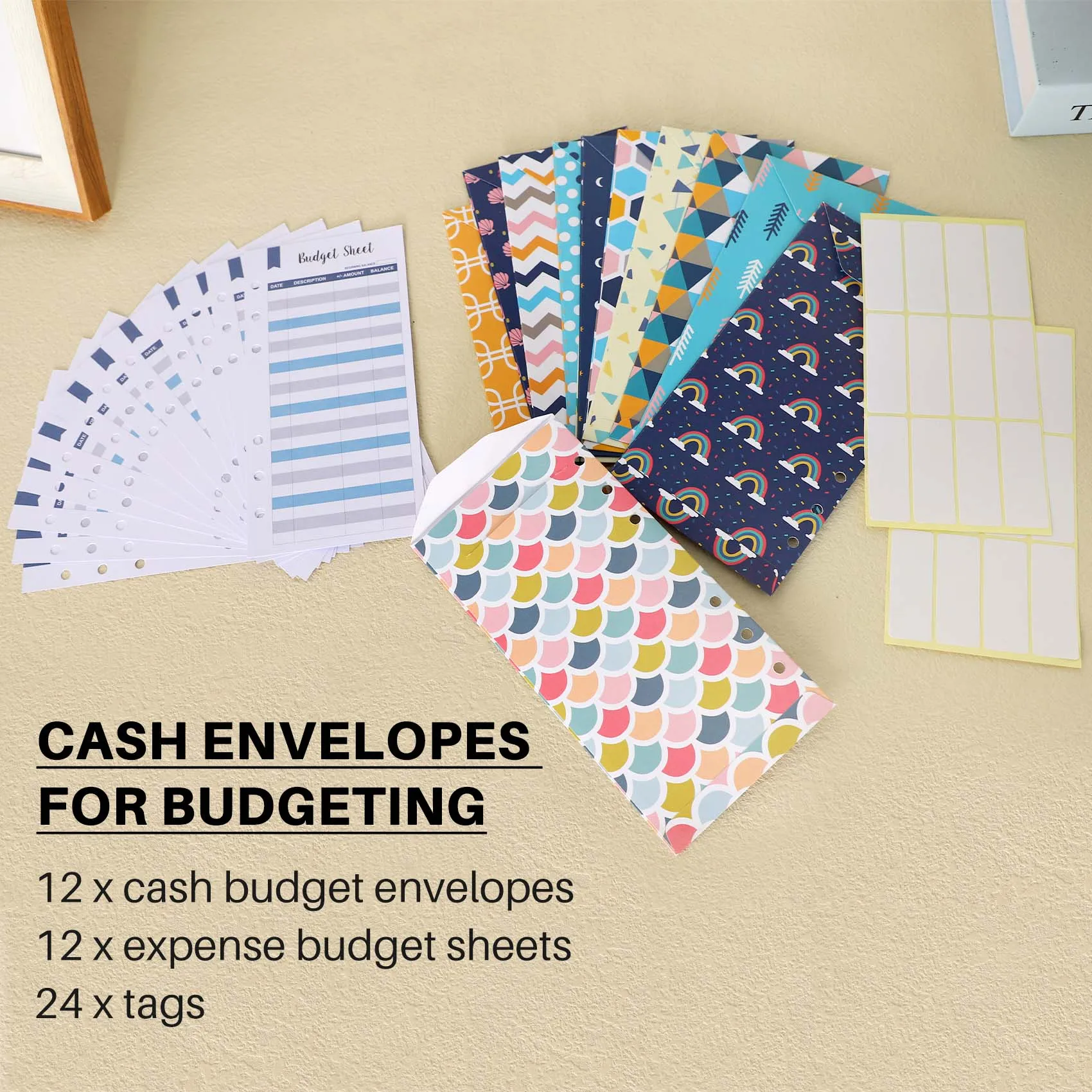 24 Pieces Budget Envelopes A6 Binder Pockets for Cash Envelope System,Budget Planner,Cash Envelope Wallet with Stickers