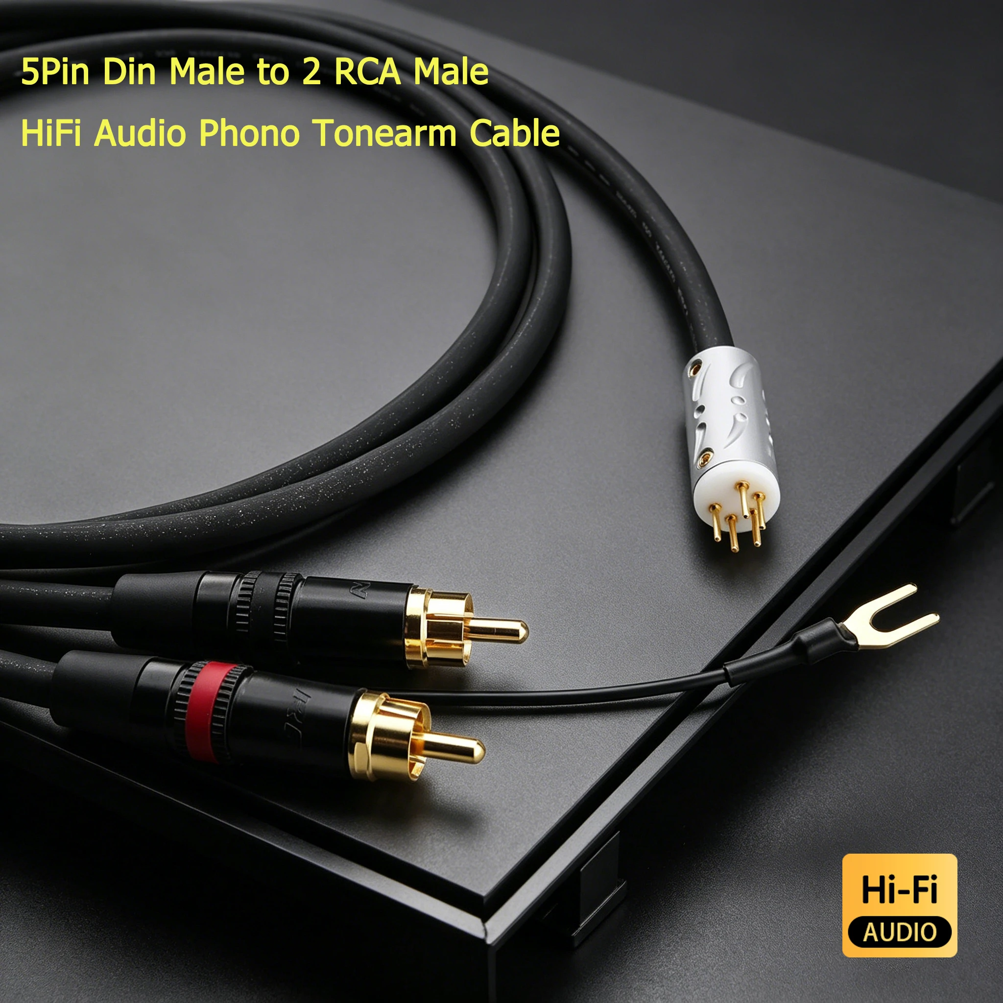

Кабель Audiocrast OFC 5Pin Din Male - 2 RCA Audio Phono для проигрывателя винила с заземляющим проводом и U-образным штекером