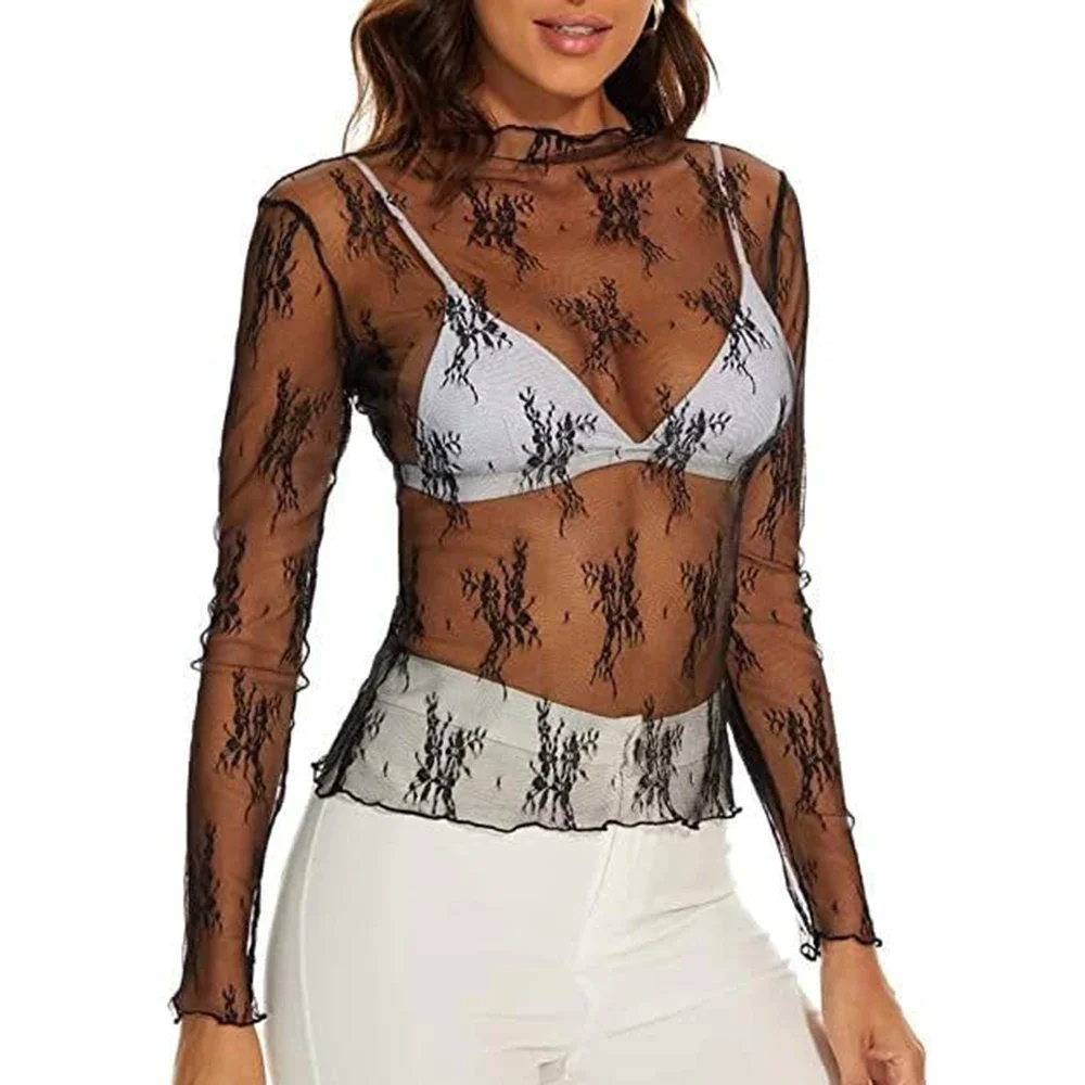 2026 New Perspective For Semi High Neck Lace Base Shirt For Women, Thin Inner Layer