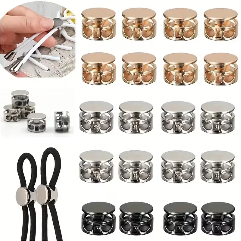 

10PCS Metal Double Hole Cord Locks Round Toggle Spring Clips Stopper Fastener Slider Toggles End for Elastic Rope Drawstring