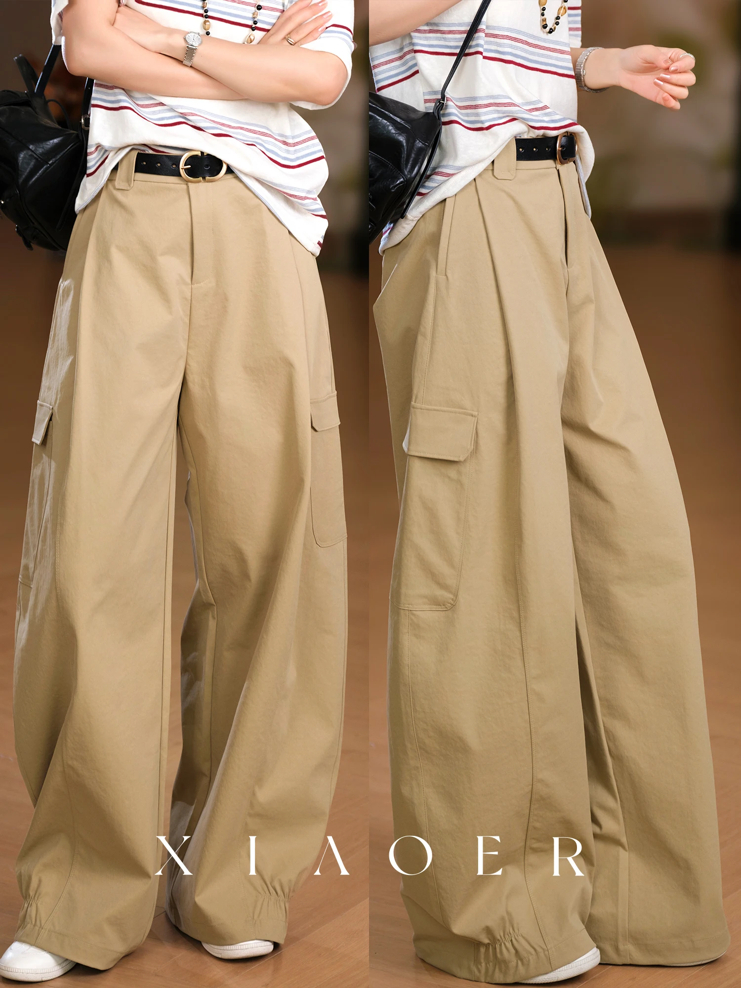 

Женские повседневные брюки в стиле Dad Work Pants с эластичным поясом, свободного кроя, из полиэстера, однотонные, с регулируемой посадкой