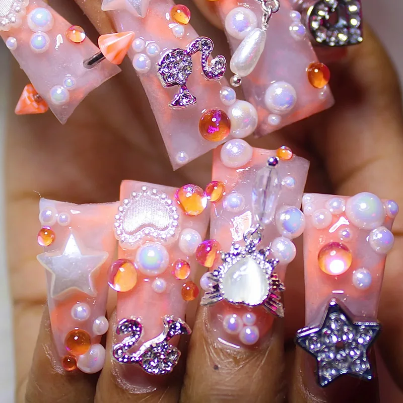 Dijes de uñas brillantes para niña, 10 piezas, joyería de aleación 3D de cristal para manualidades, accesorios de decoración de manicura