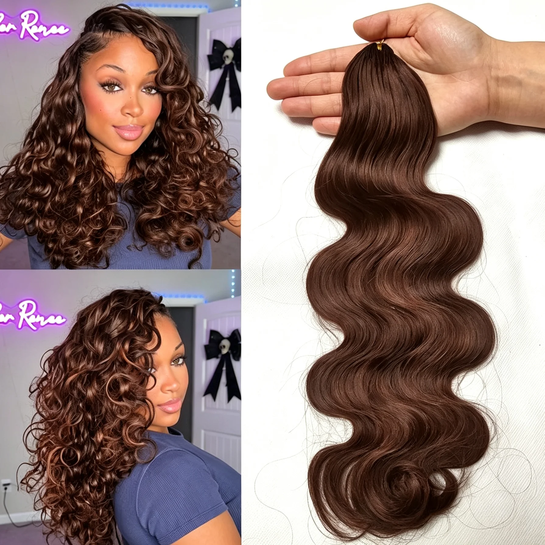 Boho Braids Body Wave #4 Chocolate Brown Crochet Extensions 50 Strands #1B Knotless Boho Braids Vacation Hair For Women