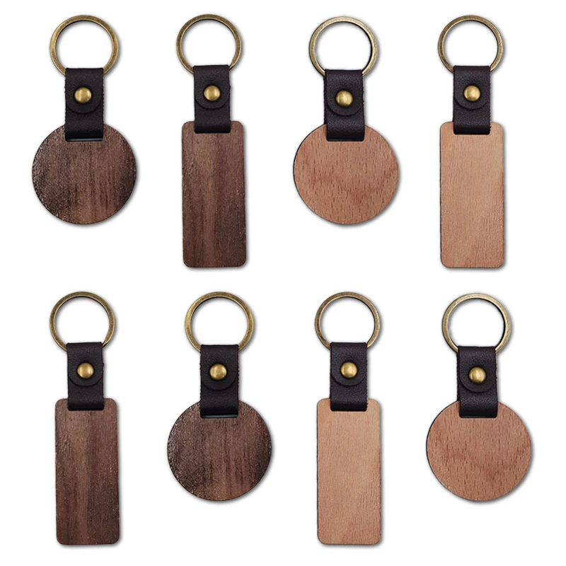 

20pcs Blank Wood key Chain Walnut Key Chain Carved Logo Holiday label Tag Key Pendant Engraving Handmade DIY Decor Wholesale