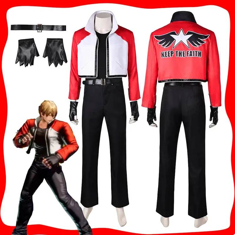 Rock howard masculino fantasia casaco calças cinto luvas jogo fatal cosplay fúria traje disfarce roupas halloween carnaval terno sk;m1