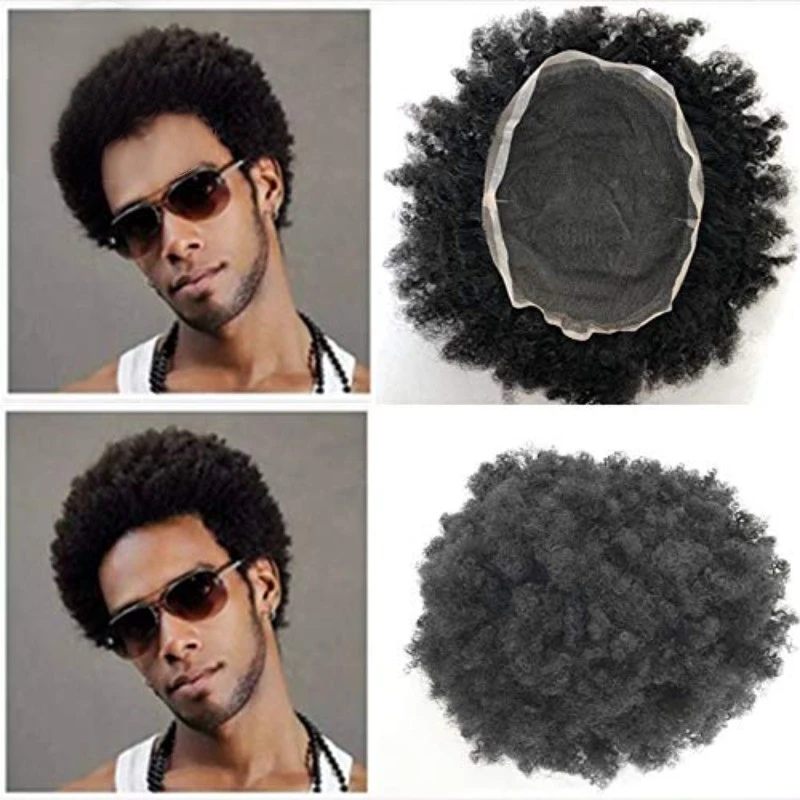 Peruca de cabelo encaracolado masculino, prótese capilar masculina respirável, peruca afro-base de cabelo, sistema de cabelo, 15mm