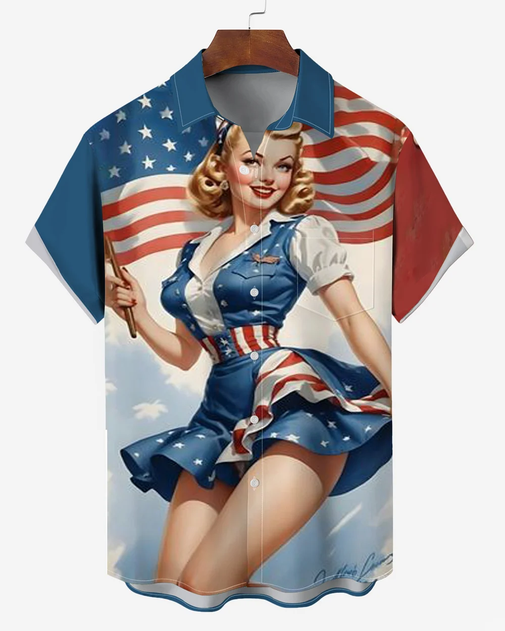 

1970S-1980S Vintage Pin Up Girl Poster Hawaiian Beach Cowgirl Printing Short Sleeve Shirt Fashion Hawaiian Shirt For Men Hrajuku