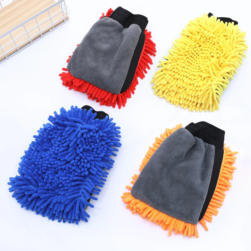 Car Waterproof Wash Microfiber Chenille Gloves Thick Car Cleaning Mitt Wax Detailing Brush Auto Care Double-faced Glove