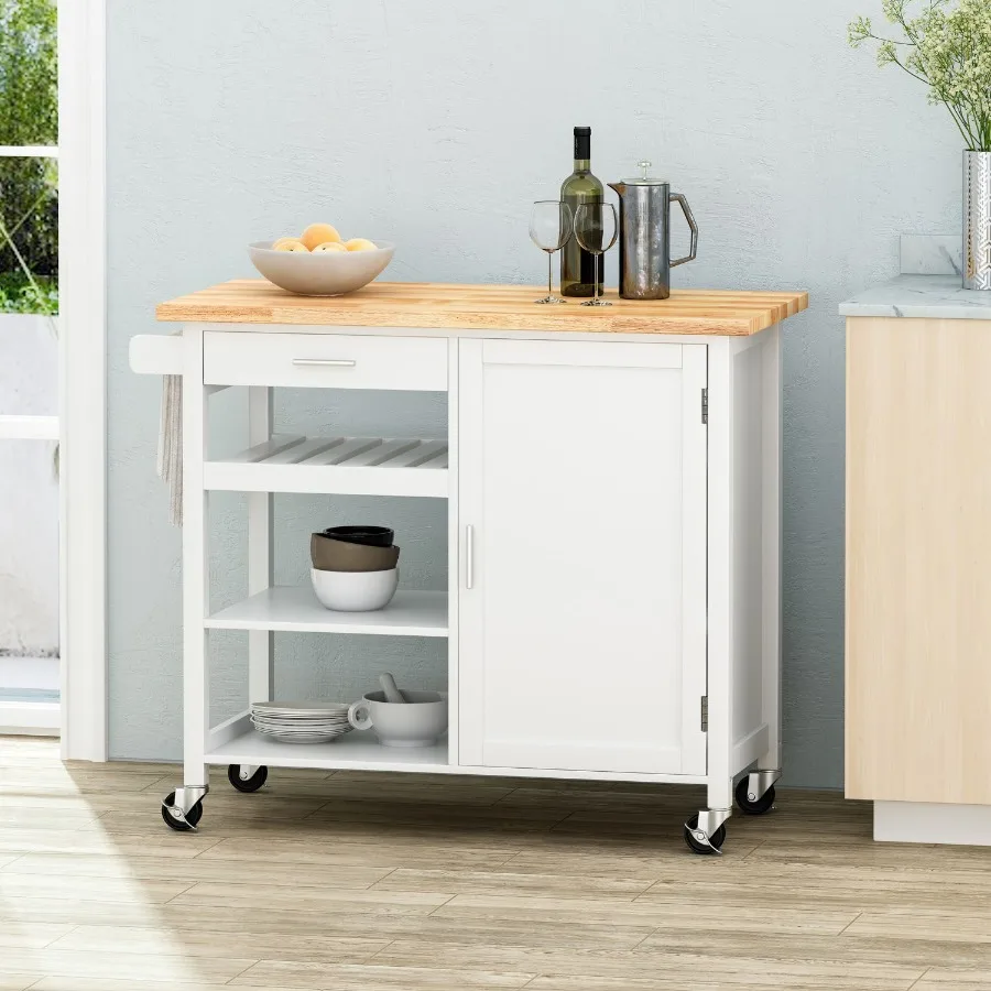 

Kitchen Island Cart with Solid Wood Top 41 Width Mobile Carts with Storage Cabinet Rolling Kitchen Table with Spice Rack Towel